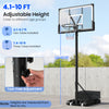 Adjustable portable basketball hoop with a height of 4.1-10 ft, suitable for kids and adults, ideal for outdoor use.