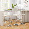 White PU leather swivel barstools with chrome footrest, adjustable height, perfect for modern bar seating.
