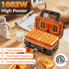 3-in-1 sandwich maker with removable non-stick plates, 1082W power, and double-sided heating for versatile cooking.