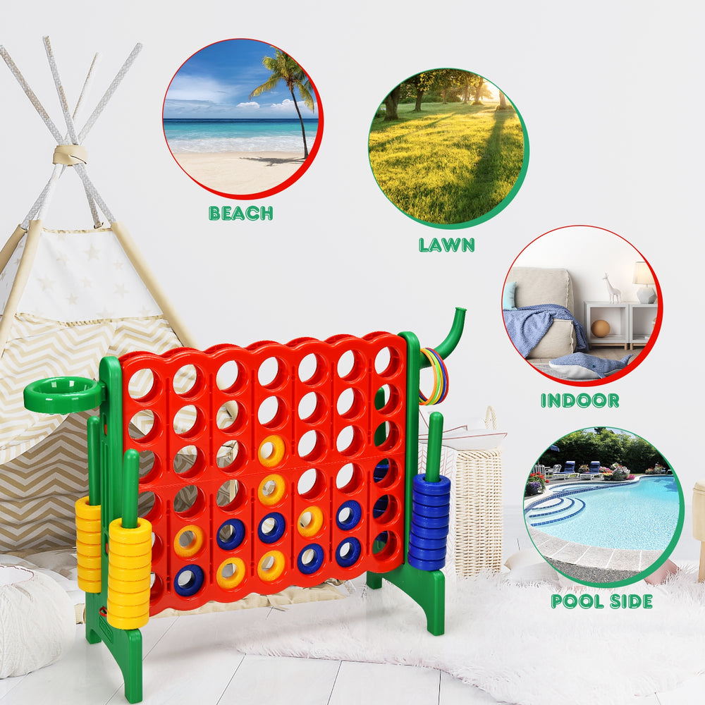 Giant 4-to-score game set in green, made of durable PP and PE, perfect for indoor and outdoor fun for all ages.