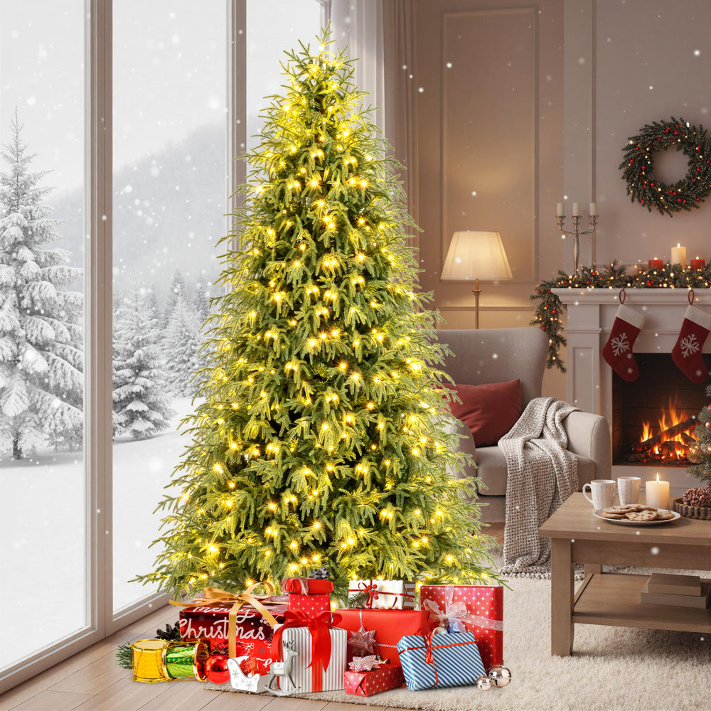 7/7.5/8 Feet Pre-Lit Artificial Christmas Tree Hinged Faux Xmas Tree with Soft Branch Tips-7.5 feet - Gallery View 1 of 10
