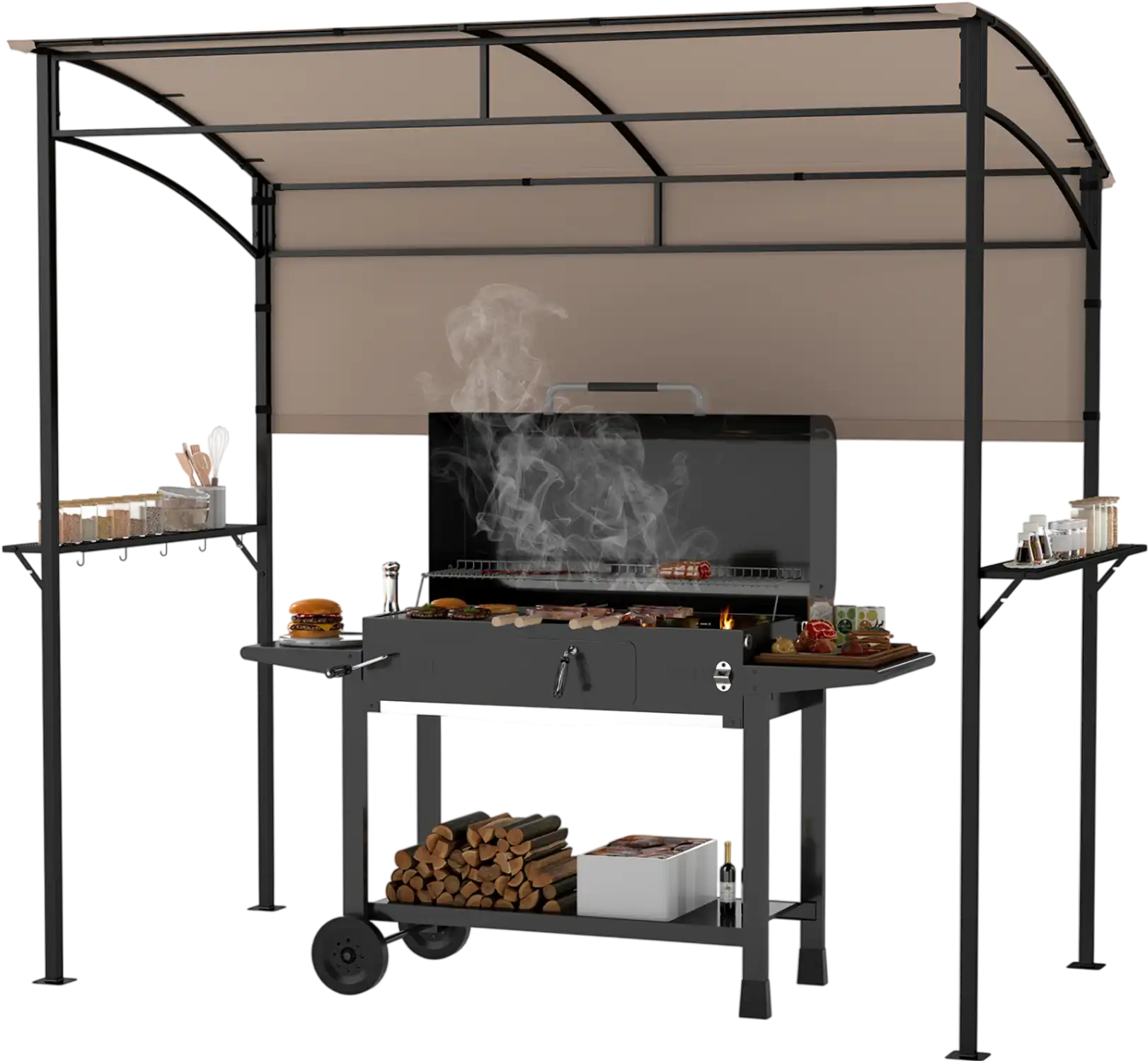 Costway 7.8' x 4.4' Outdoor Patio BBQ Grill Gazebo Canopy w/ Shelves & Bottle Openers 29606689 New