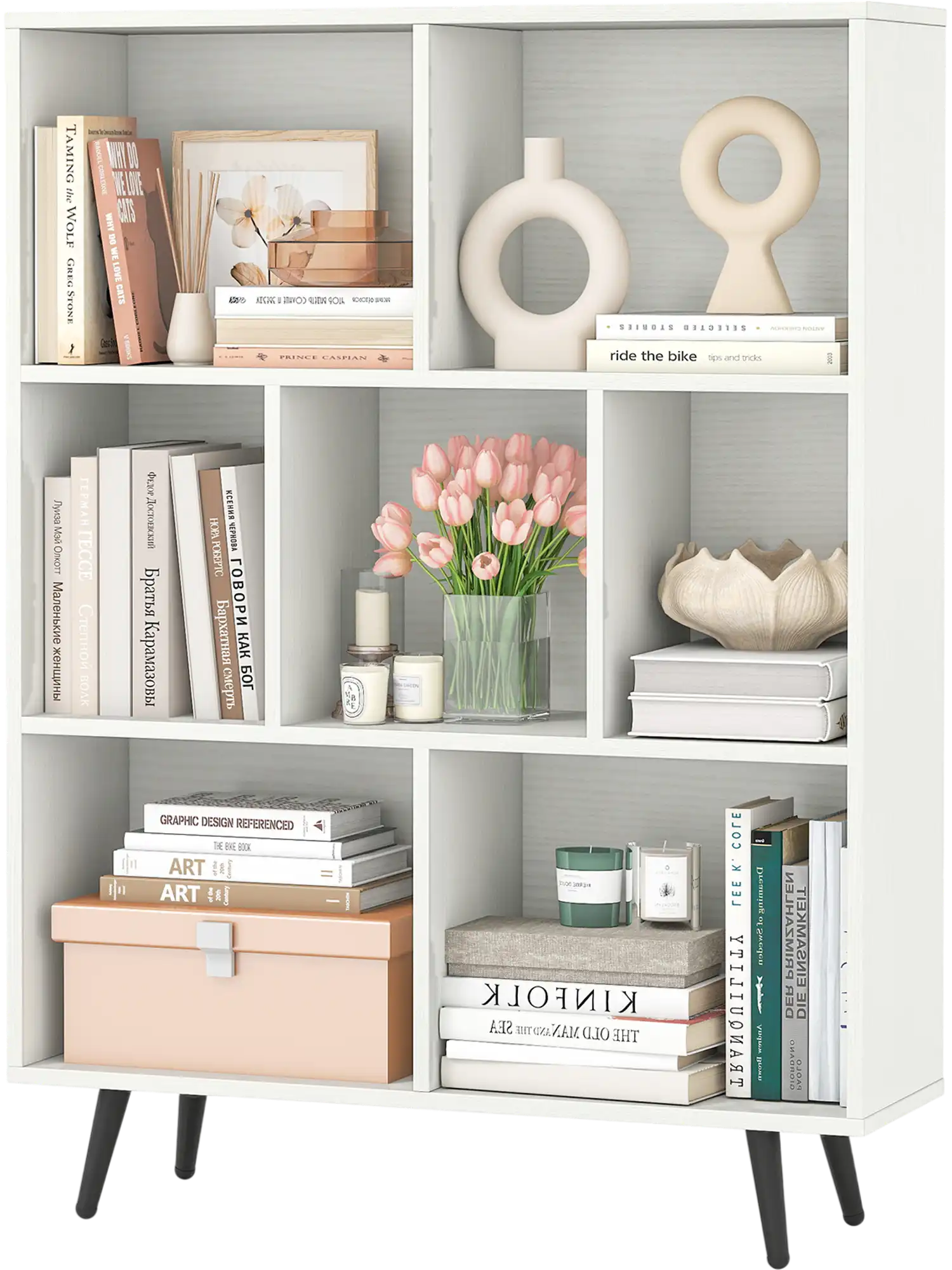 Costway 10-Cube Bookcase Bookshelf w/ 5 Tapered Metal Legs 532648197 New