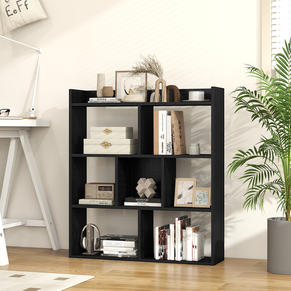 7 Cubes Open-back Bookshelf with Anti-Toppling Devices-Black - Gallery View 1 of 9