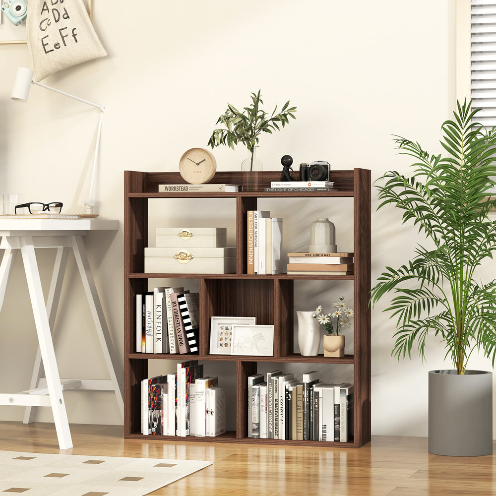 7 Cubes Open-back Bookshelf with Anti-Toppling Devices-Walnut - Gallery View 1 of 9