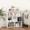 7-cube open-back bookshelf in white with ample storage, anti-toppling devices, and a smooth, waterproof surface for.