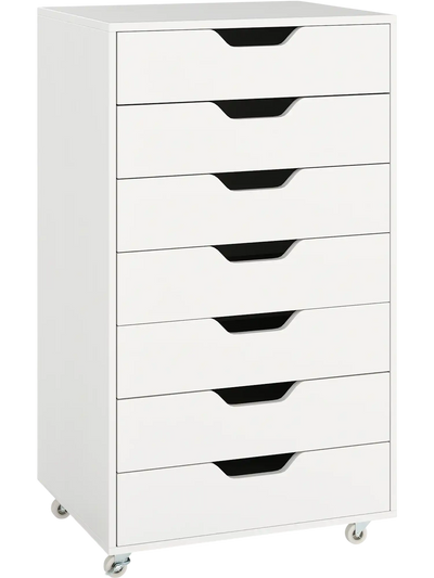 Costway 7-Drawer Wooden Storage Dresser File Cabinet w/ Lockable Wheels 12485609 New
