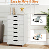 7-drawer white storage dresser with wheels, featuring 360° swivel casters and smooth sliding drawers for easy access.