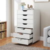 7-drawer white storage dresser with wheels, showcasing ample space for organizing snacks and office supplies in any.