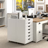 7-drawer white storage cabinet on wheels, featuring smooth sliding rails and ample space for office or home.