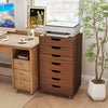 7-Drawer Chest Wooden Storage Dresser with Lockable Wheels-Walnut - Gallery View 1 of 12