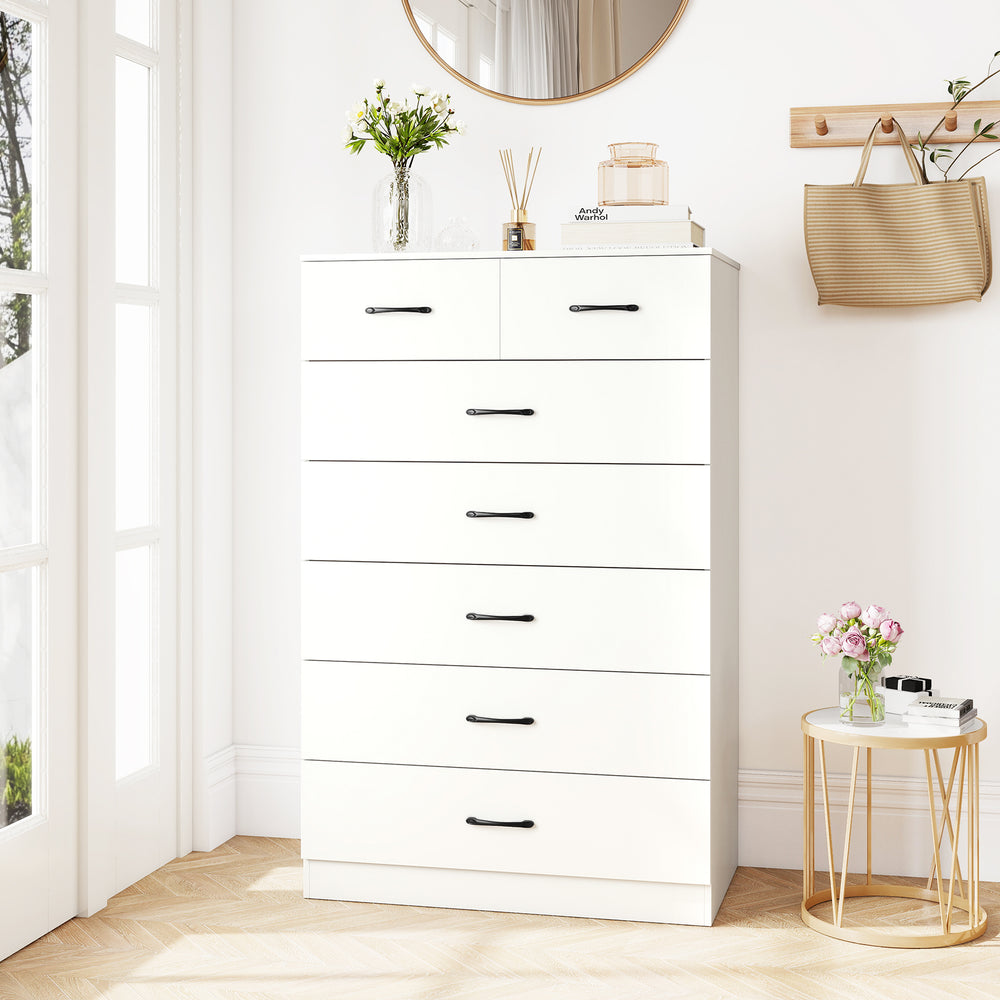 7-Drawer Tall Dresser with Metal Handles and Anti-Tipping Kits-White - Gallery View 1 of 9