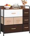 7 Drawer Tower Steel Frame and Wooden Top Dresser Storage Chest for Bedroom