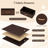7 fabric drawers with wooden handles in a steel frame dresser, ideal for bedroom storage and organization.