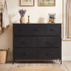 Wide black dresser featuring 7 removable fabric drawers and a spacious tabletop, ideal for bedroom storage solutions.