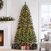 7 FT artificial half Christmas tree with a compact design and 330 warm white LED lights, ideal for festive corner decor.