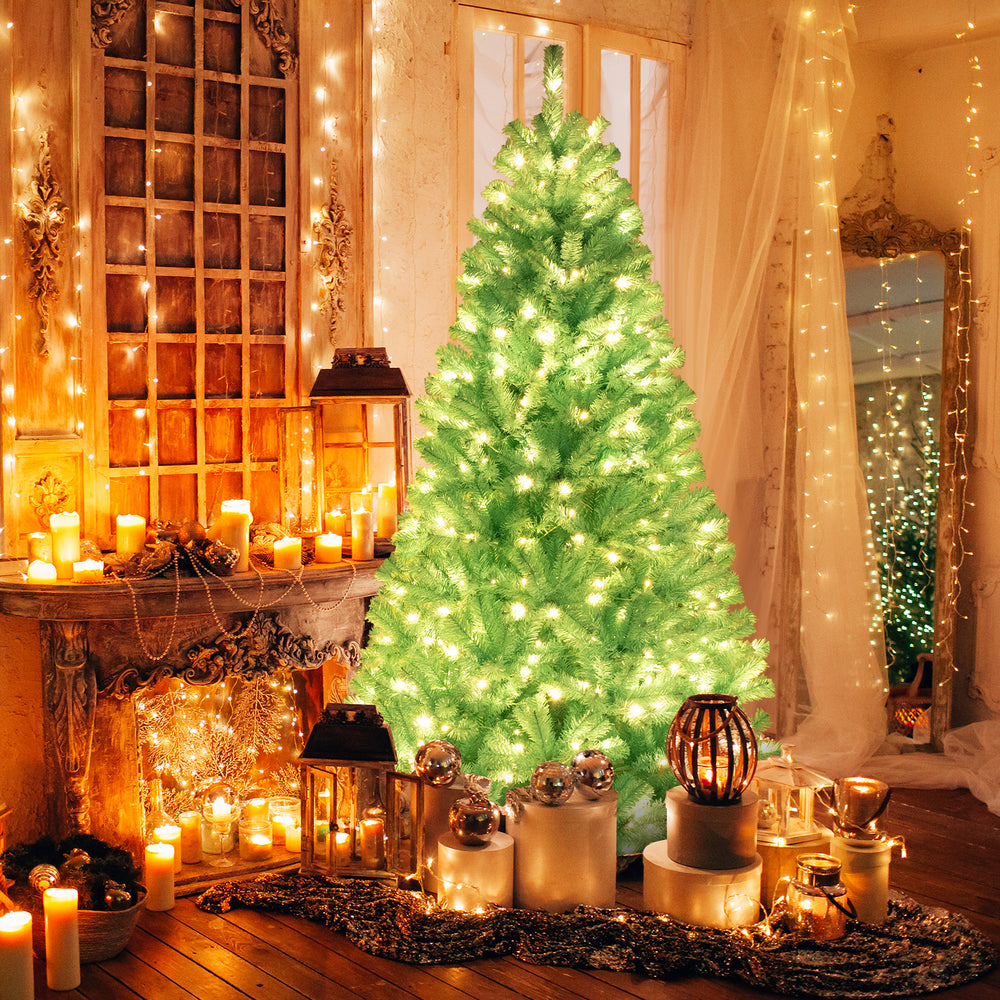 6/7 FT Blue Artificial Christmas Tree with 280/380 Warm White LED Lights and Foldable Metal Stand-7 ft - Gallery View 1 of 10