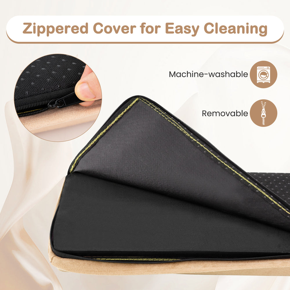 Zippered cover detail of the 7 FT Folding Balance Beam in khaki, featuring removable suede for easy cleaning.