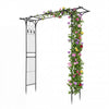 7 FT garden arch arbor with flat top design, showcasing vibrant flowers for a beautiful garden entrance or wedding.