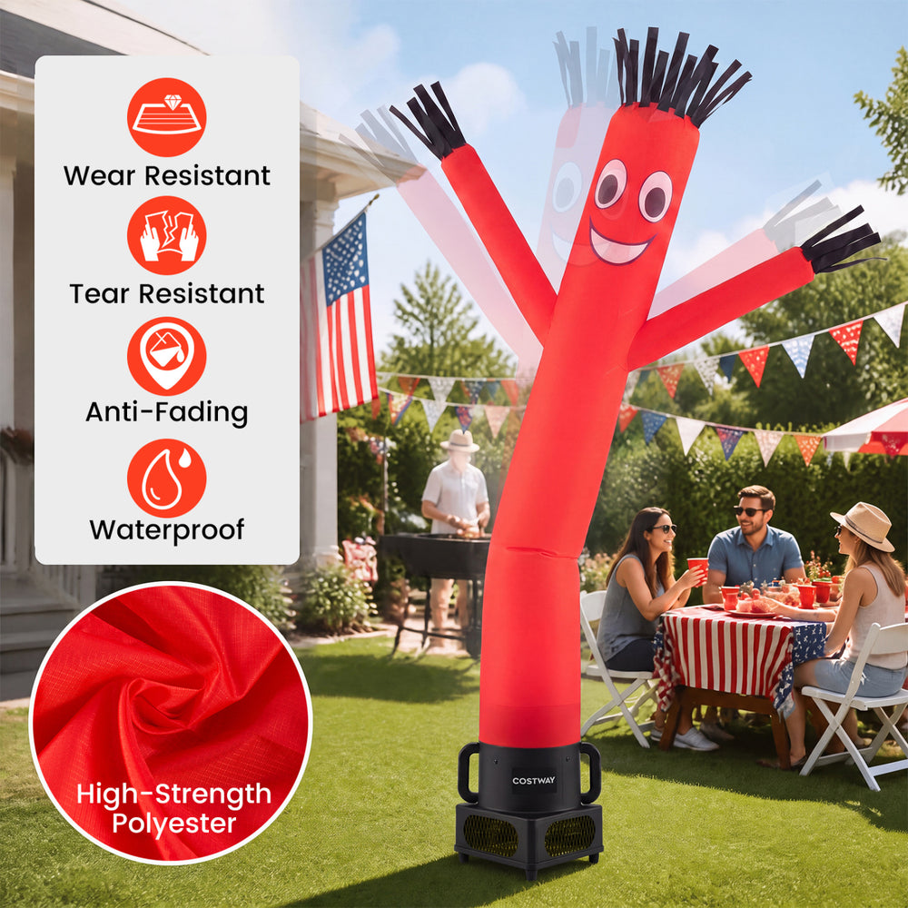 Bright red 7 FT inflatable tube man with a smiling face, made of high-strength polyester for outdoor business promotion.