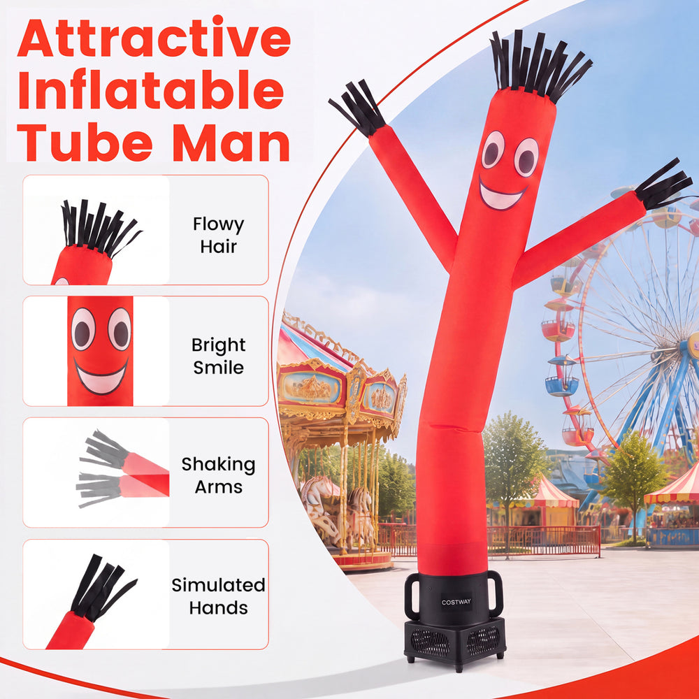 7 FT inflatable tube man with flowy hair and bright smile, designed for outdoor business promotion with energetic sway.
