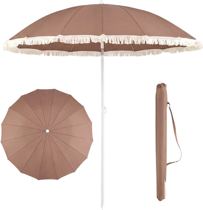 Costway 7' Patio Umbrella Boho Fringe Tassel Outdoor Beach Garden Poolside 33378799 New