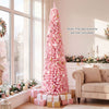 7 FT pink artificial Christmas tree with 575 snow flocked PVC branch tips, designed for a playful and festive holiday look.