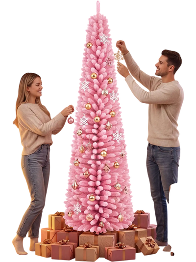 Costway 7' Pink Artificial Christmas Tree Snow Flocked 98406990 New