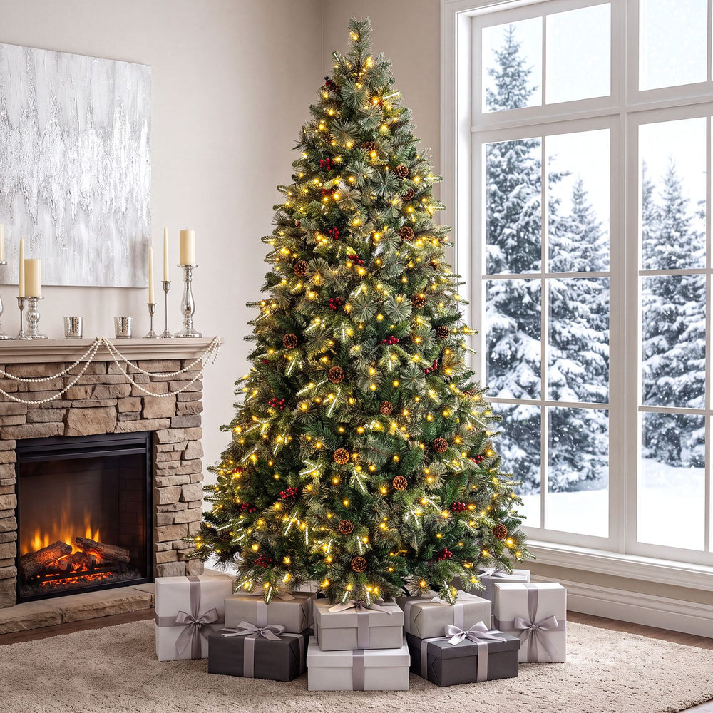 7 FT Pre-Lit Artificial Christmas Tree with Dual-Color LED Lights and 9 Modes - Gallery View 1 of 10