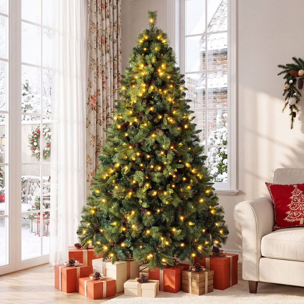 7 FT Pre-Lit Artificial Christmas Tree with 310/400/515 Warm White LED Lights and 8-Mode - Gallery View 1 of 10