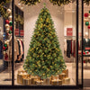 7 FT pre-lit artificial Christmas tree with warm white LED lights and natural pine cones, perfect for festive holiday decor.