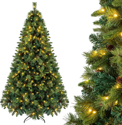 Costway Pre-Lit Artificial Christmas Tree Warm White LED 8-Mode 90806942 New