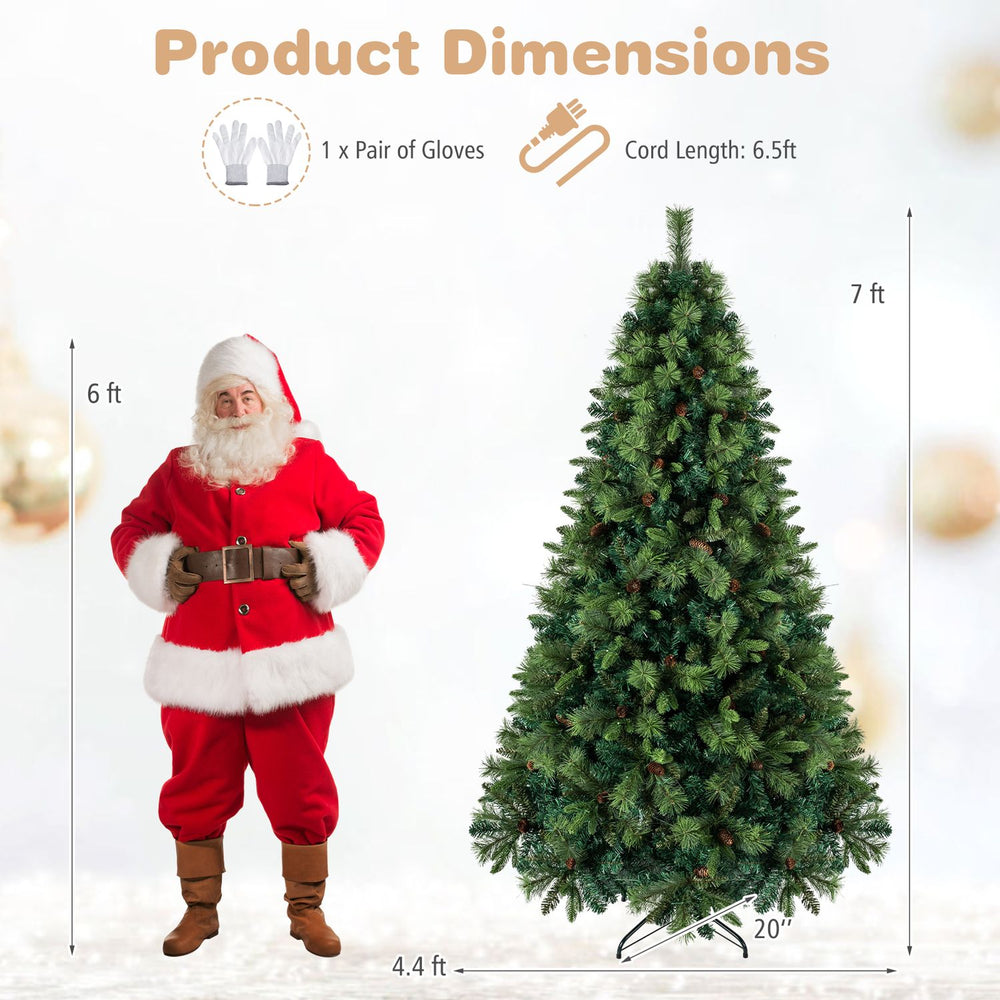 7 ft pre-lit artificial Christmas tree with 310 warm white LED lights and realistic balsam fir design for festive decor.