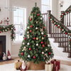 Realistic 7 FT pre-lit artificial Christmas tree with warm white LED lights and lush balsam fir foliage for festive decor.