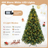 7 FT pre-lit artificial Christmas tree featuring 400 warm white LED lights and 8 light modes for festive decoration.