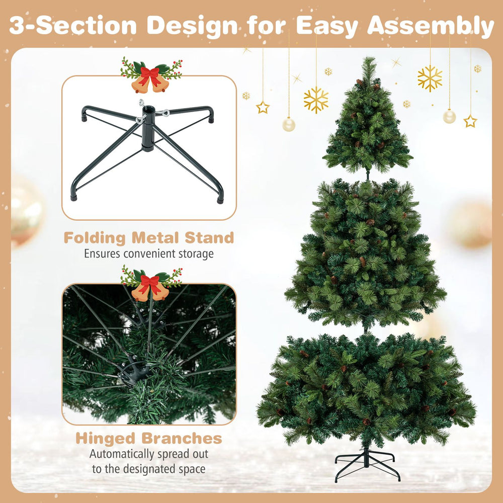 7 FT pre-lit artificial Christmas tree with 310 warm white LED lights, featuring a 3-section design for easy assembly.