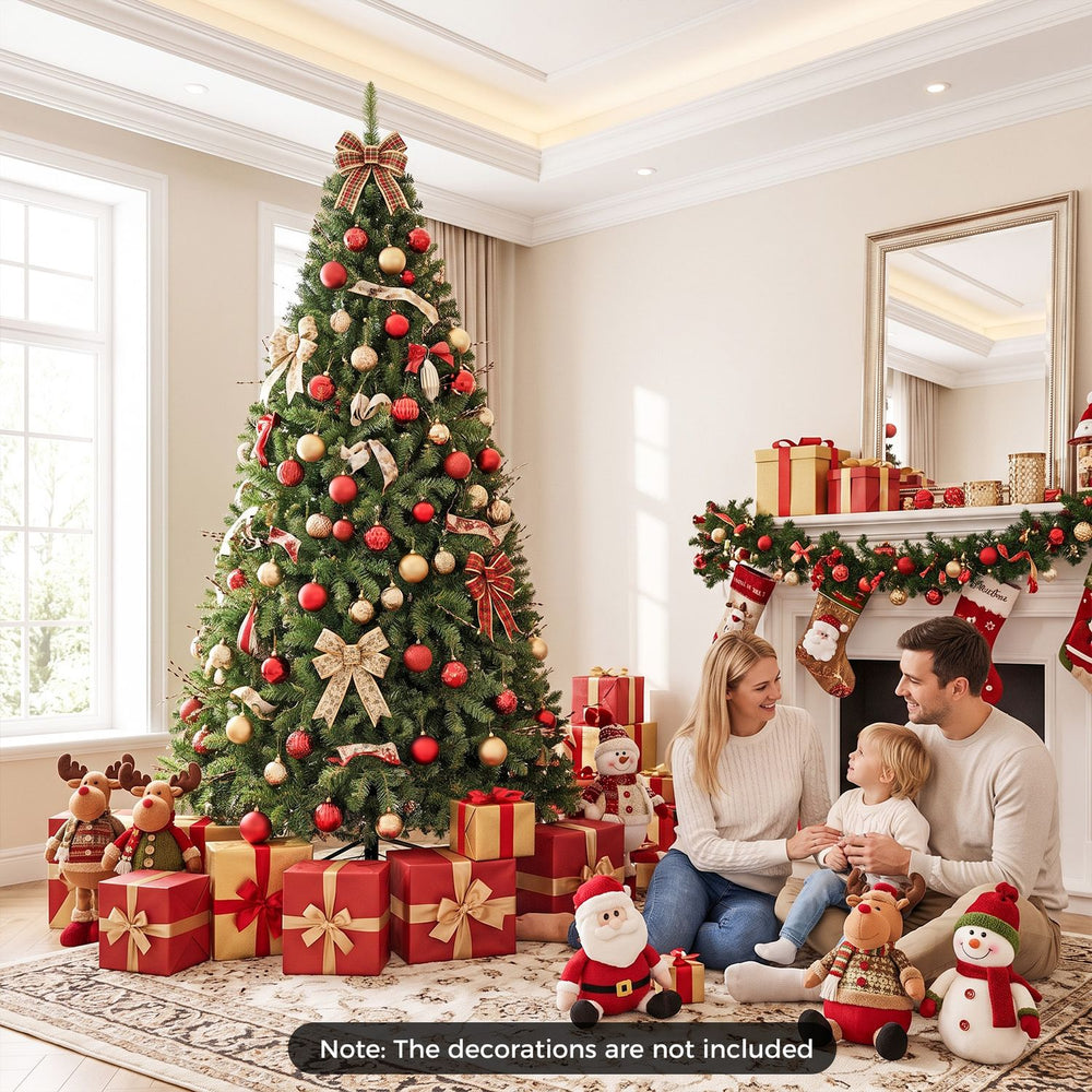 7 FT pre-lit artificial Christmas tree with 350 adjustable warm LED lights, perfect for creating a festive holiday atmosphere.