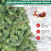 Lush 7 FT pre-lit artificial Christmas tree with 350 adjustable warm LED lights and full-bodied branch tips for festive charm.