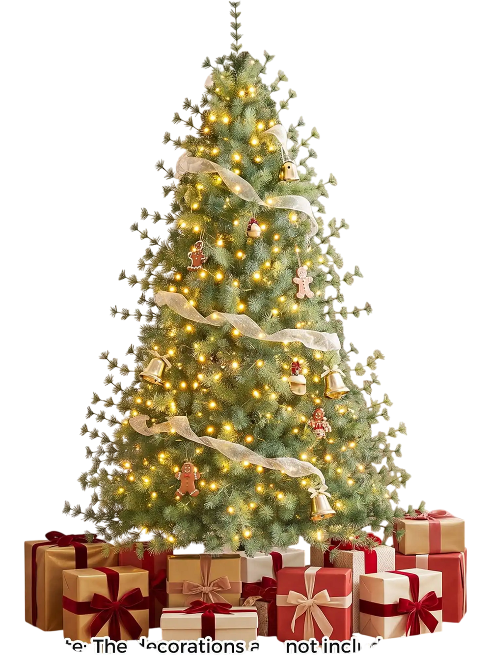 7 FT pre-lit artificial Christmas tree with 400 warm and cool white LED lights, shown decorated in a living room.