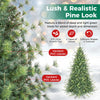 Close-up of the 7 FT Pre-Lit Artificial Christmas Tree’s mixed branch tips, showing two leaf shapes and textures.