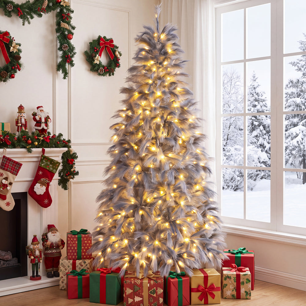 7 FT Pre-Lit Christmas Tree with Feather-Inspired Branch Tips - Gallery View 1 of 11