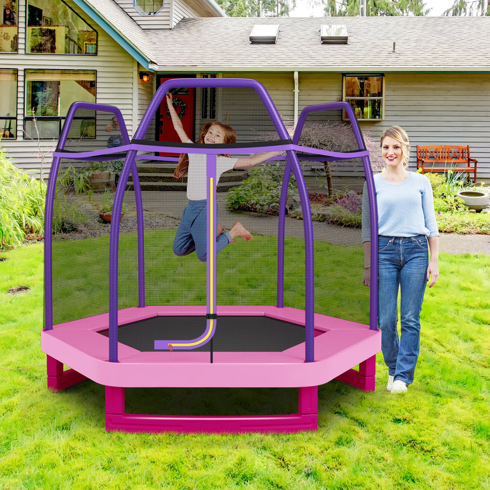 7 Feet Kids Recreational Bounce Jumper Trampoline-Pink - Gallery View 1 of 10