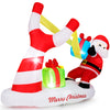 7-foot inflatable Santa with slingshot and LED lights, perfect for festive outdoor holiday decoration.