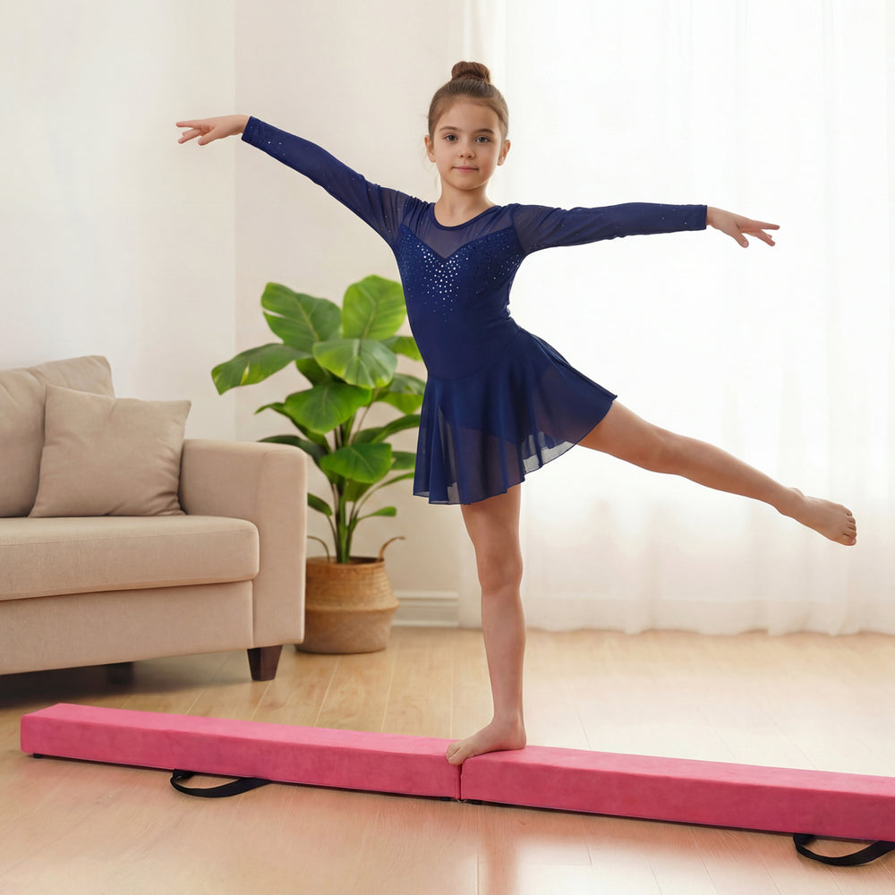 7 Feet Folding Portable Floor Balance Beam with Handles for Gymnasts-Rose - Gallery View 1 of 10