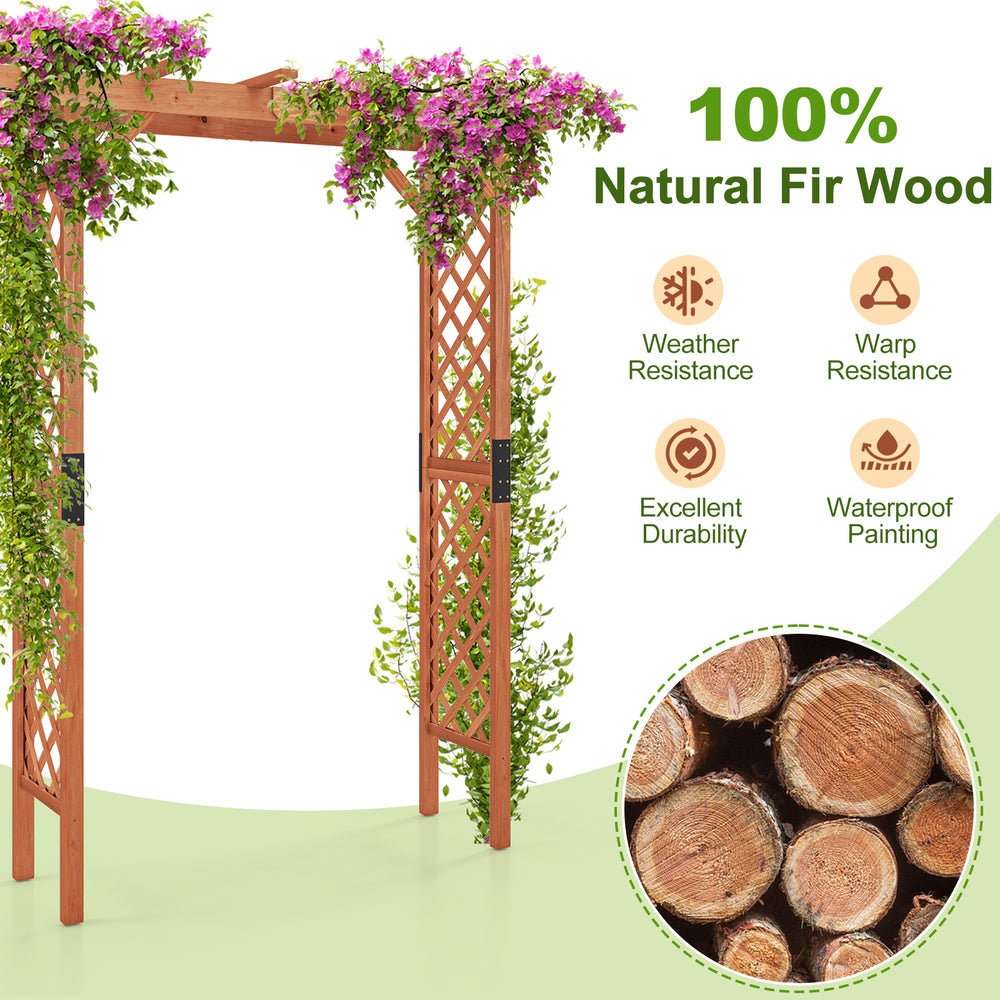 7 feet garden wooden high arbor arch made from durable fir wood, perfect for supporting climbing plants in outdoor.