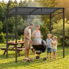 7 feet gray grill gazebo with serving shelf and storage hooks, perfect for outdoor cooking and gatherings.