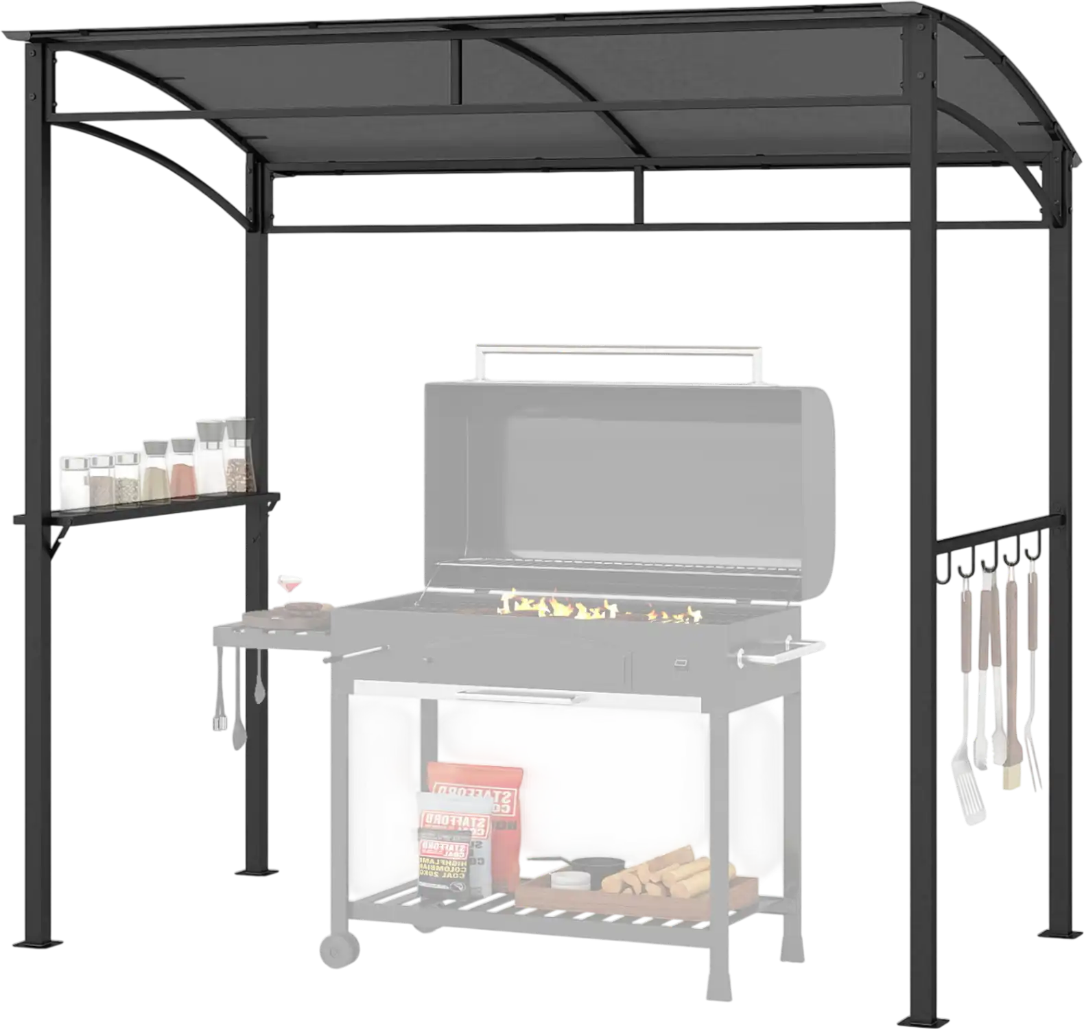 Costway 7' Grill Gazebo w/ Serving Shelf & Storage Hooks 43568207 New