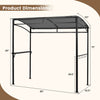 7 feet grill gazebo in gray with dimensions, featuring a serving shelf and storage hooks for outdoor cooking.