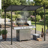 7 feet gray grill gazebo with serving shelf and storage hooks, ideal for outdoor cooking and entertaining.