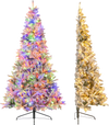 7 feet half artificial Christmas tree with 852 flocked branch tips, multicolored LED lights, and space-saving design.